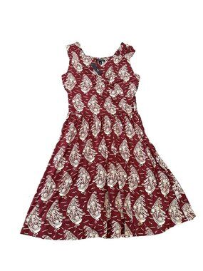 Lands End Sailboat Nautical Womens Dress M 10-12 Red Warm Cinnabar Boats NWT